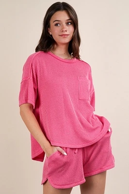 Pink Oversized Double Knit Top & Shorts