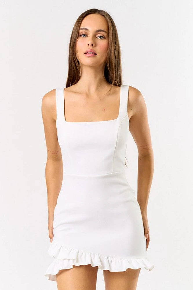 Ruffled Square Neck Mini Dress