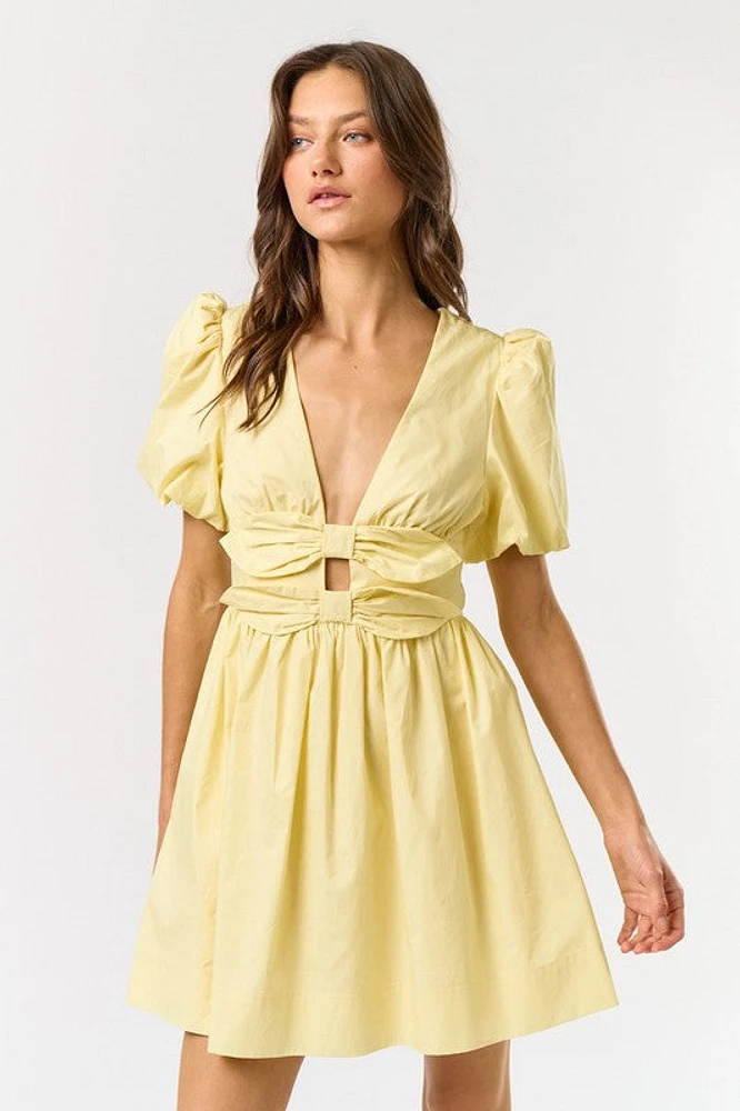 Yellow Puff Sleeve Mini Dress