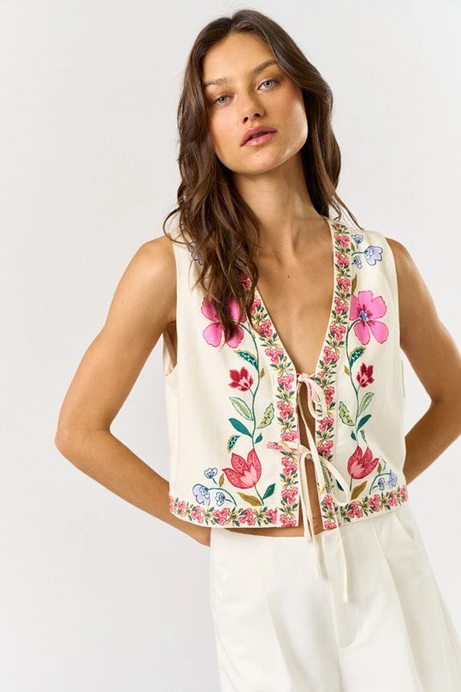 Front Tie Floral Vest