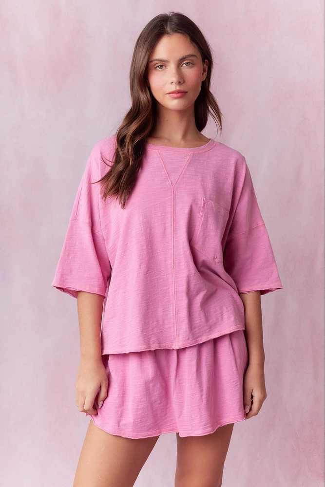 Fuchsia Crew-Neck Cropped Top