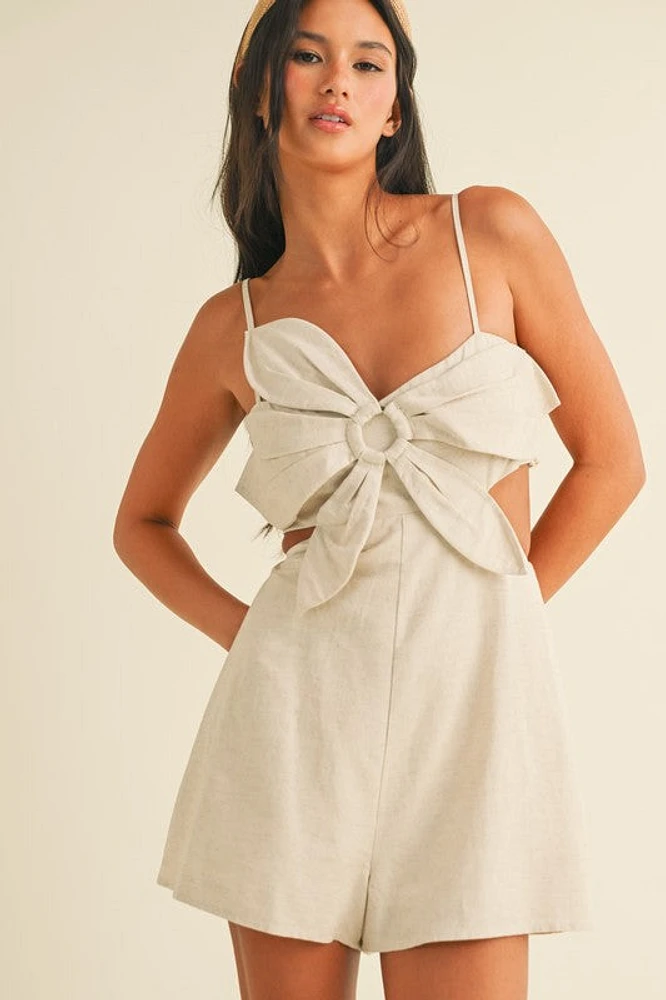 Linen Flower Top Sleeveless Jumpsuit