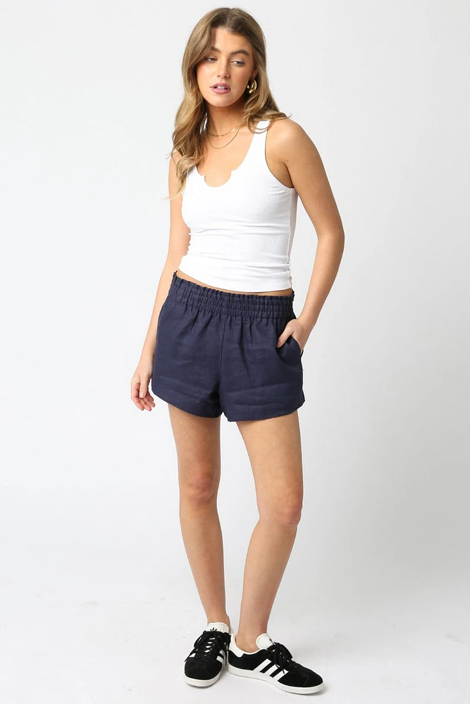Navy Linen Shorts