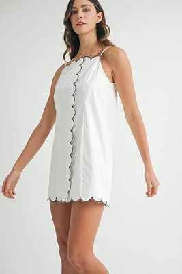 White Scallop Contrast Dress