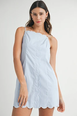 Blue Scallop Contrast Dress