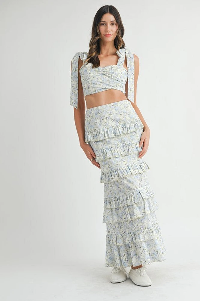 Lace Up Floral Top & Skirt Set