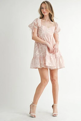 Pink Bow Embroidered Mini Dress
