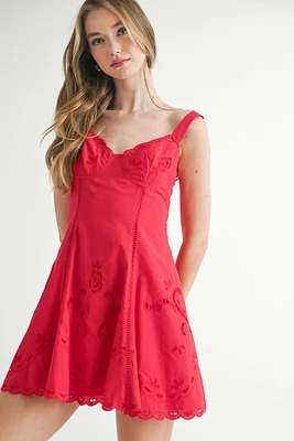 Red Cutout Lace Embroidered Mini Dress