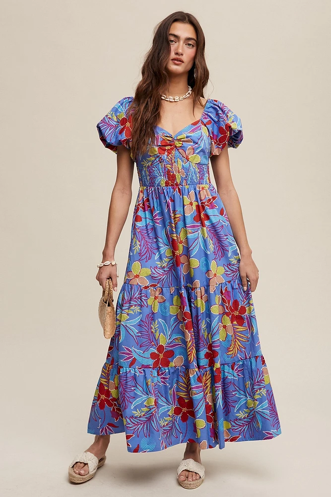 Floral Puff Sleeve Maxi Dress