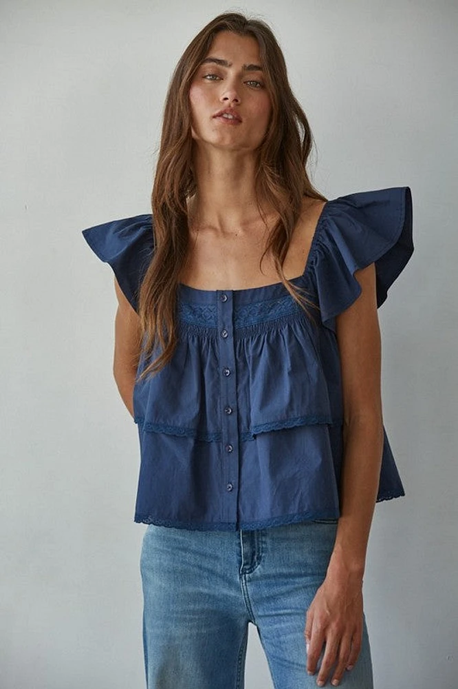 Navy Zira Button Down Top