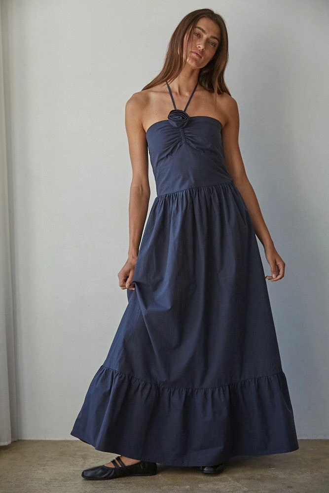 Navy Halter Maxi Dress