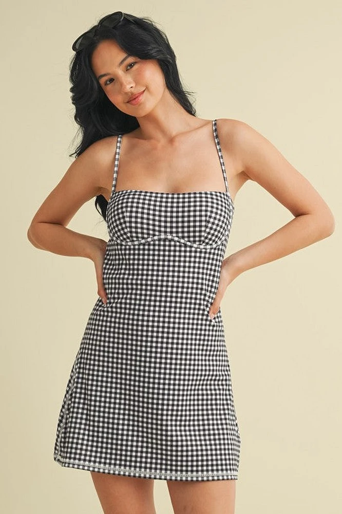 Gingham Print Sweetheart Dress