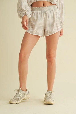 Beige Gingham Print On Point Shorts