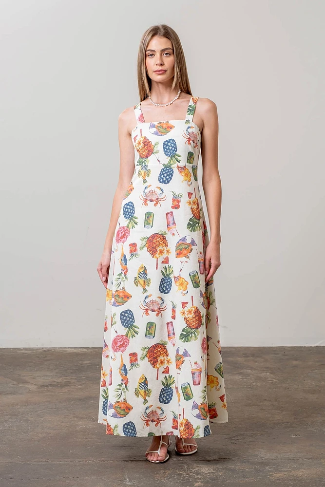 Tropical Print Midi Dress
