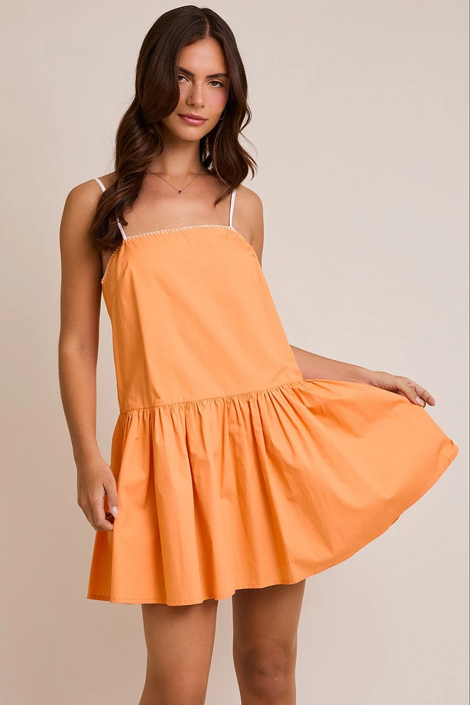Orange & White Poplin Mini Dress