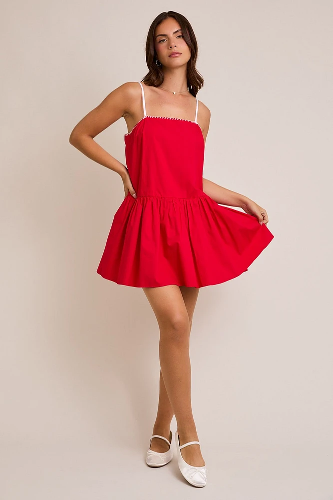 Red & White Poplin Mini Dress