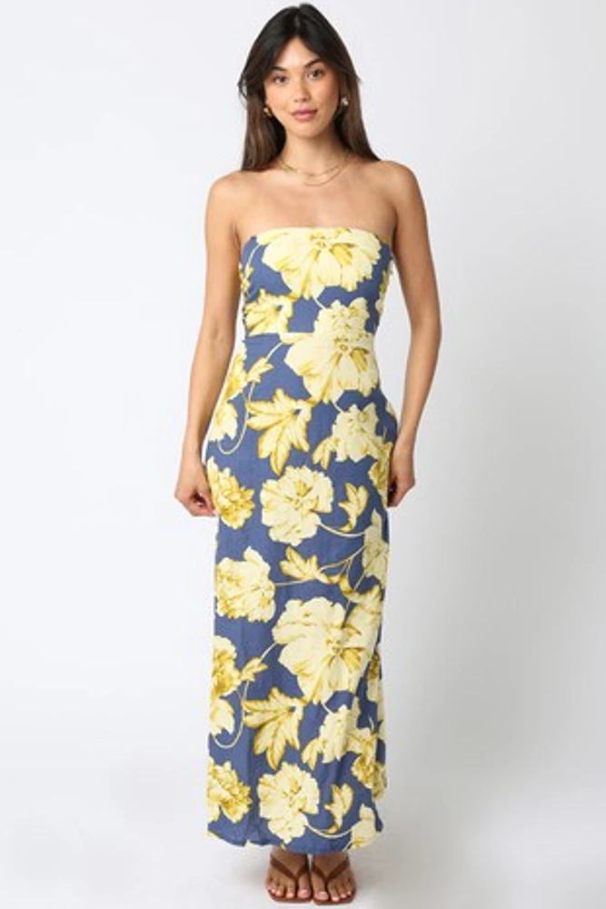 Blue & Gold Natalie Floral Dress