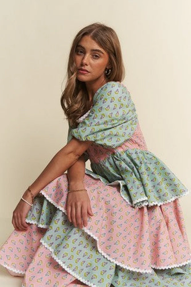 Floral Ballon Tiered Maxi Dress