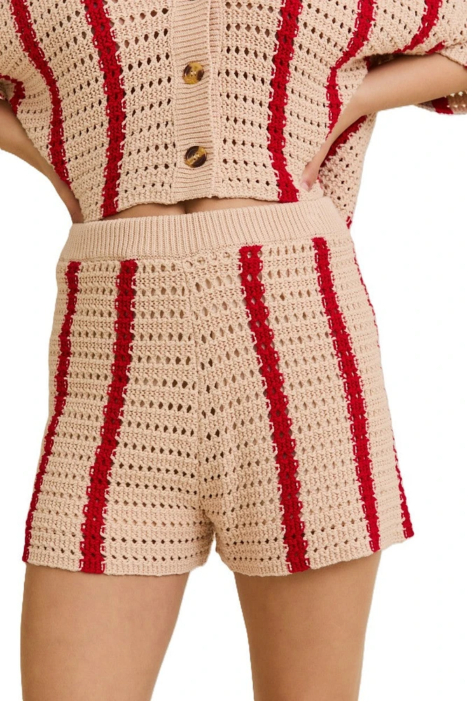 Red Stripe Open Knit Shorts