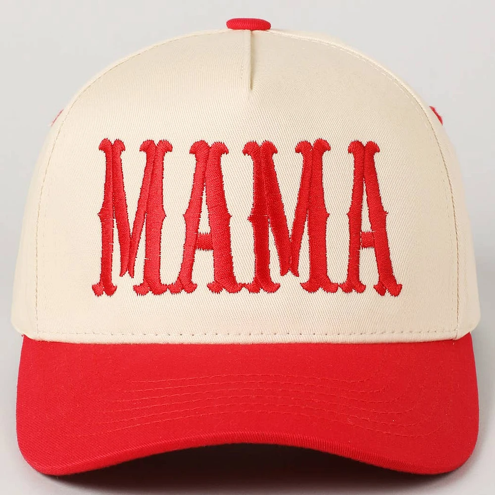 Mama Embroidered Baseball Cap/ Red