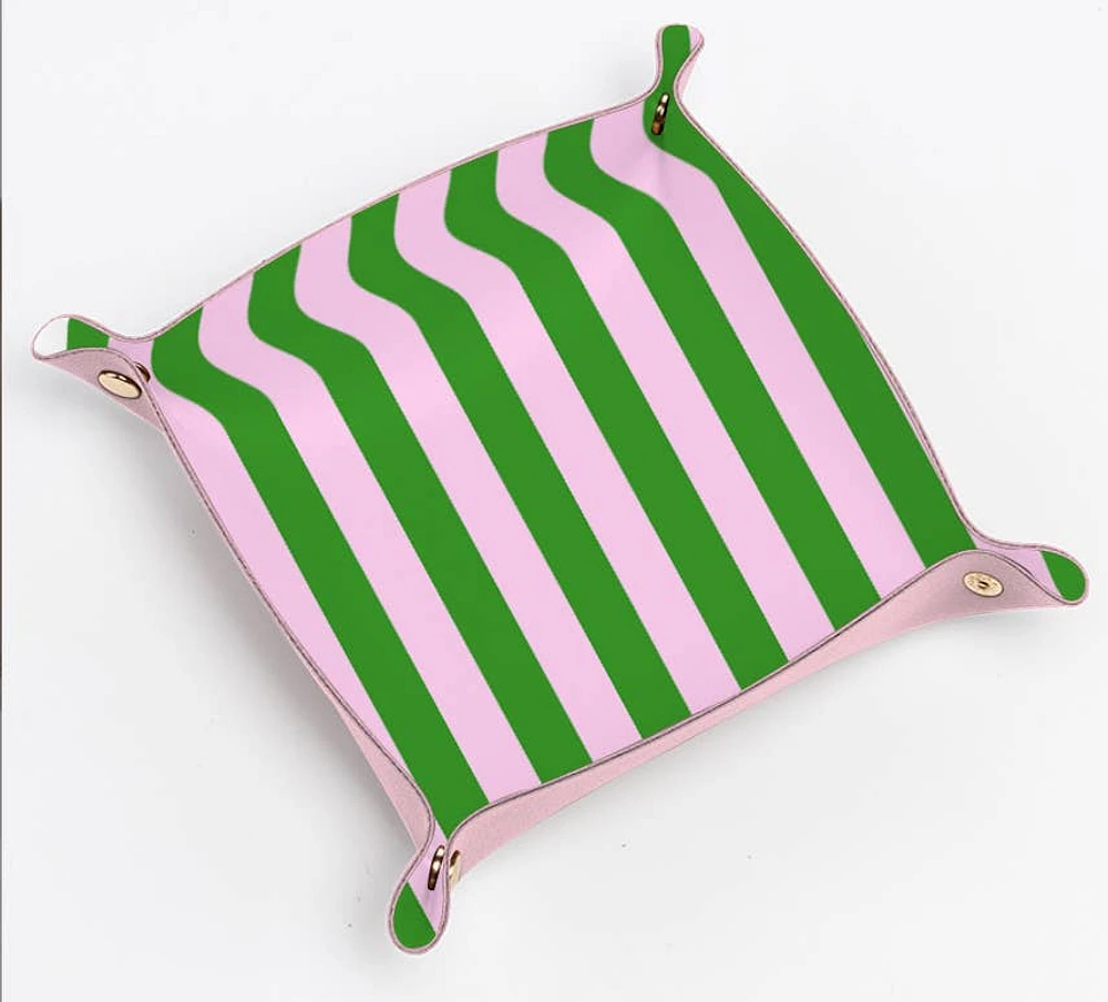 Catchall Tray - pink & green stripe