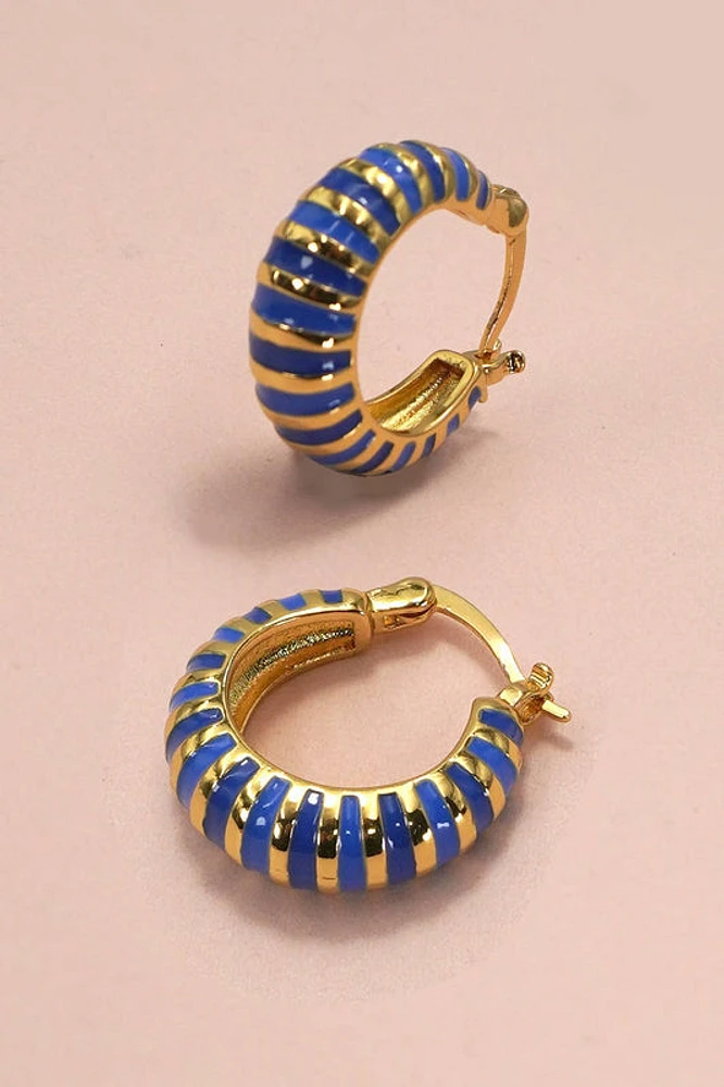 Blue ENAMEL HUGGIE HOOP EARRINGS