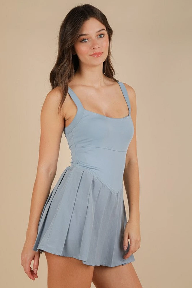 Pleated Skirt Activewear Dress W/ Under Shorts