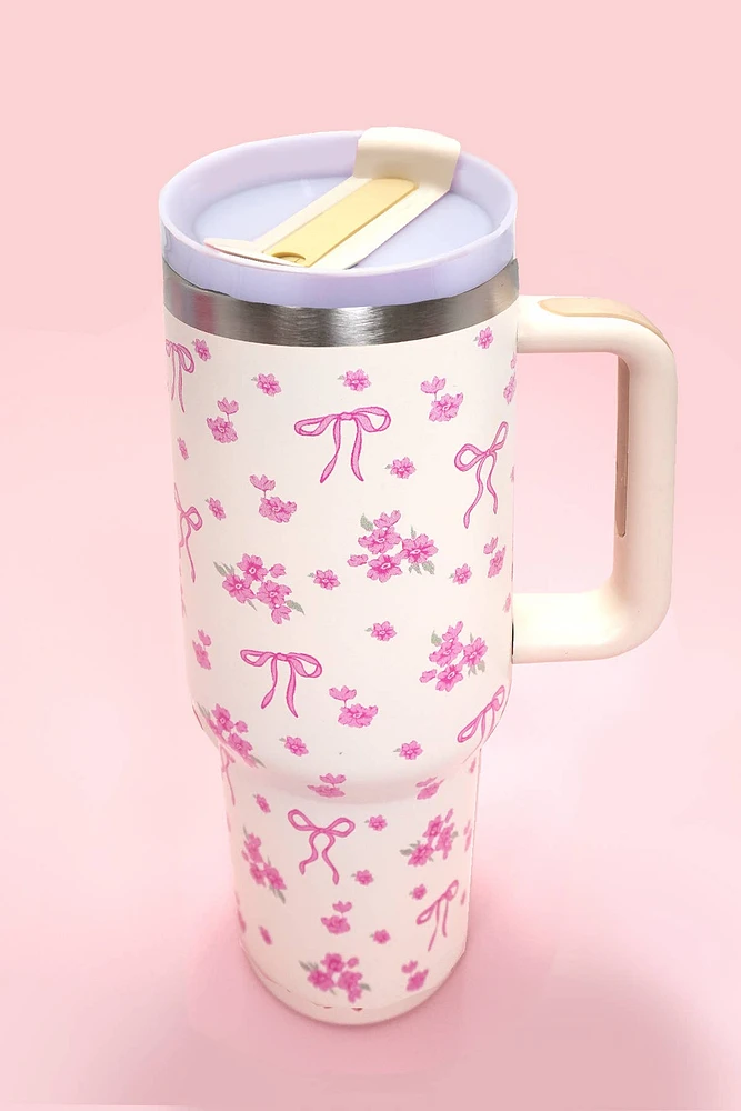 Pink Floral Bow 40oz Tumbler
