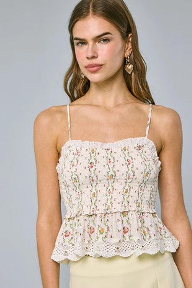 Striped Floral Smocked Cami Top