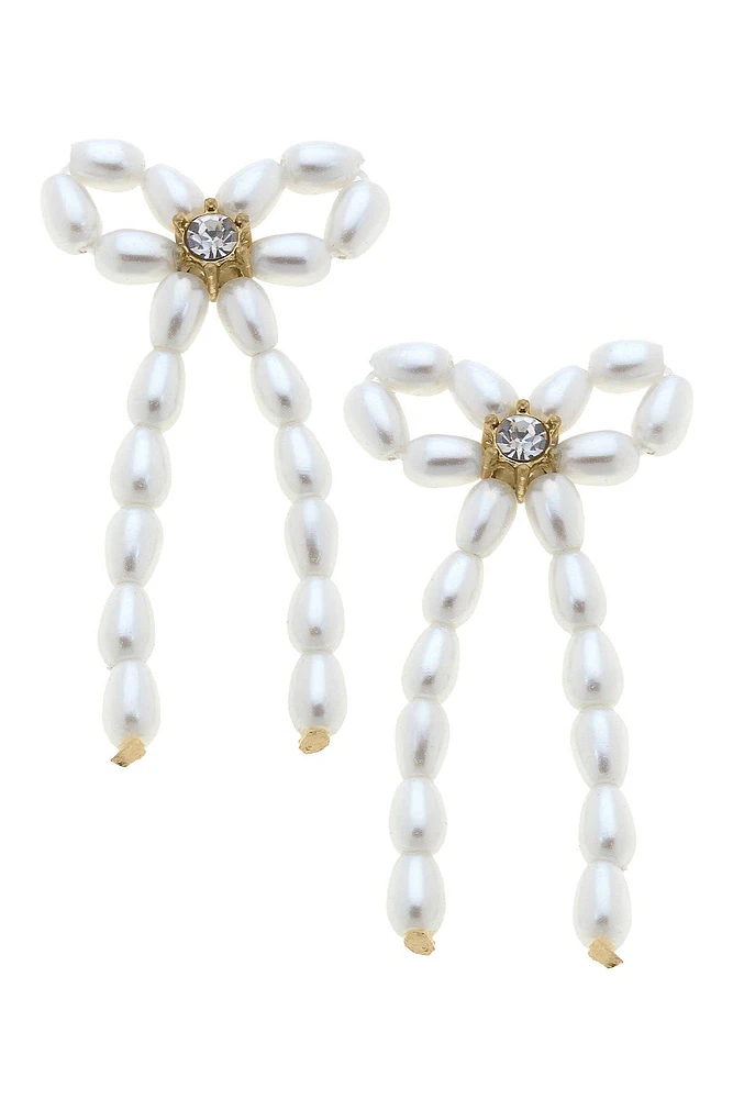 Kristin Pearl Beaded Bow Earrings in Ivory