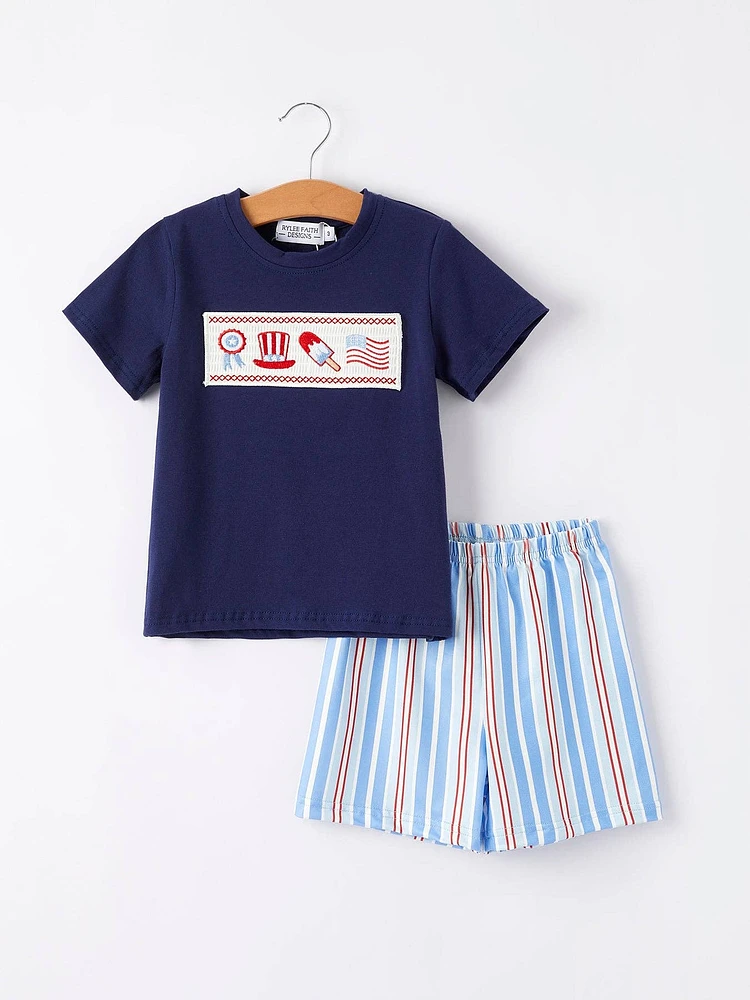 Flag Medal Ice Cream Smock Embroidery Boys Short Sleeved Shorts