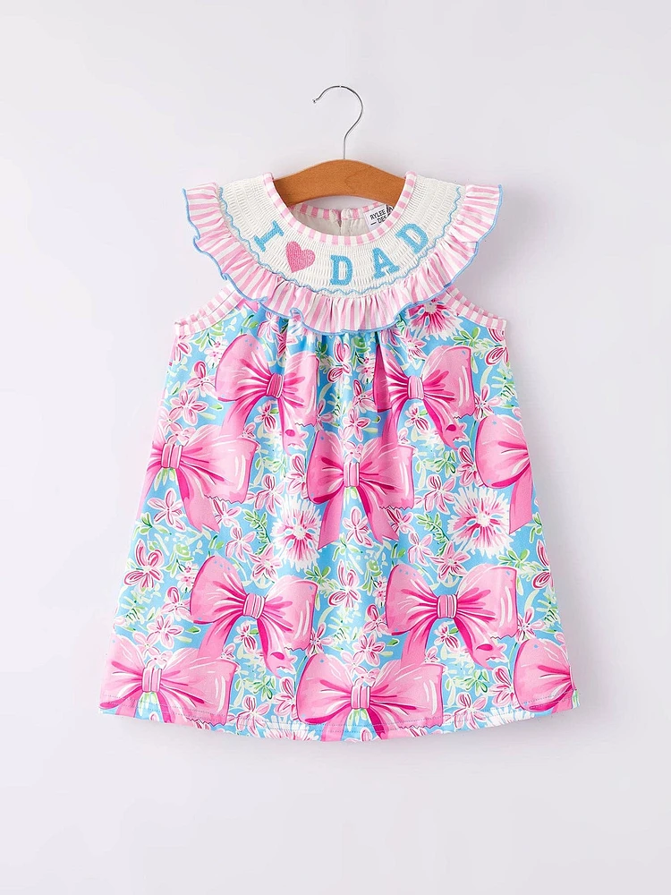 “I Love DAD ”Embroidery Smocking Baby Girls Dress