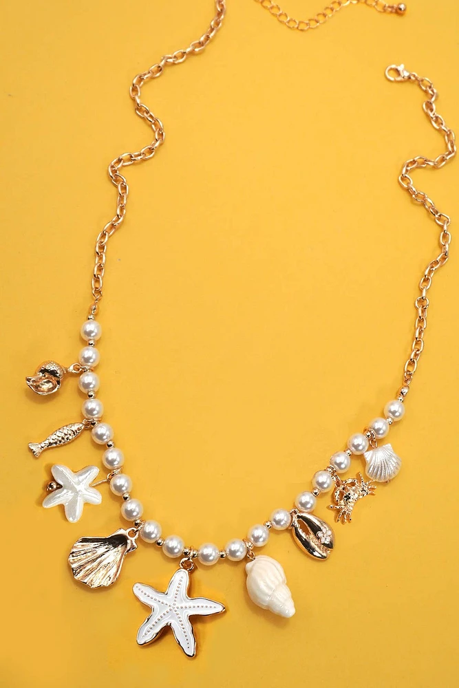 CHARM PERAL NECKLACE-SEASHELL STARFISH CRAB FISH | 80N91704