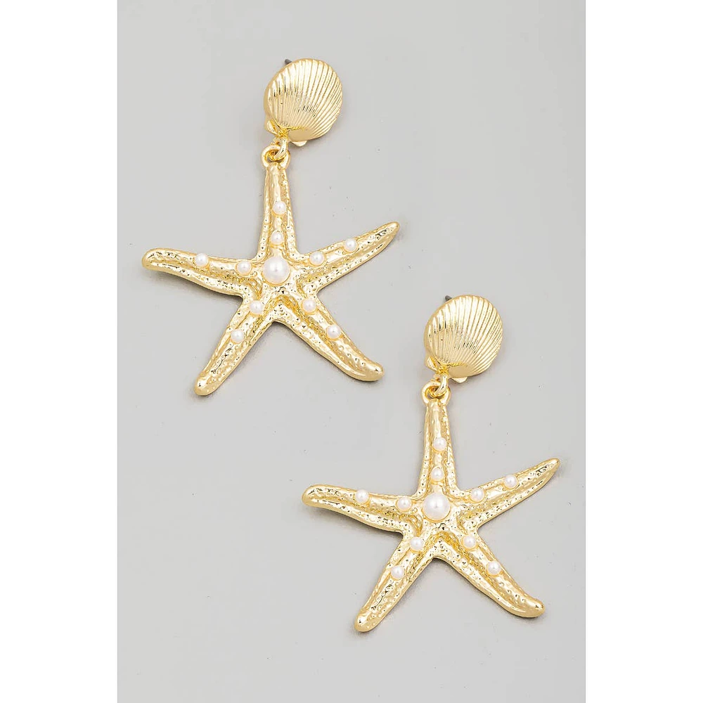 Pearl Studded Starfish Dangle Earrings