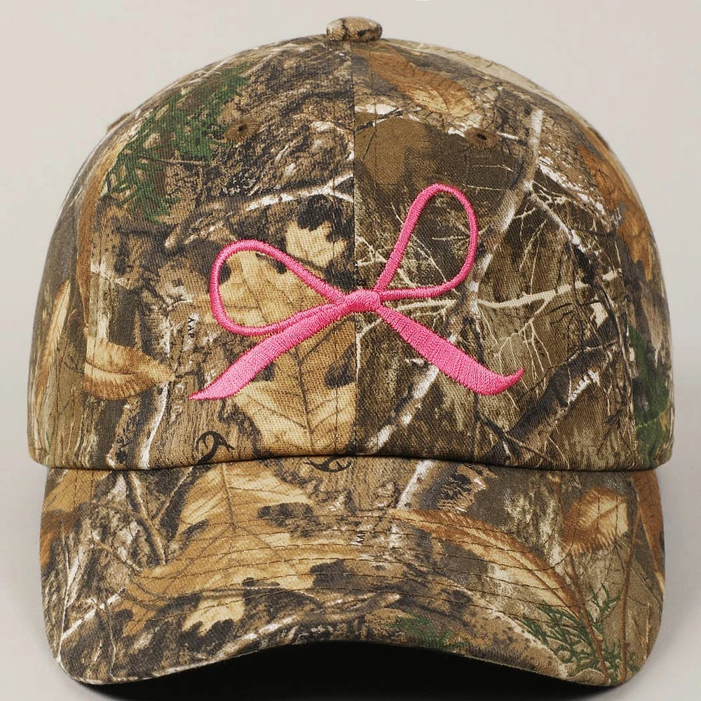 Ribbon Bow Embroidery Camo Baseball Cap