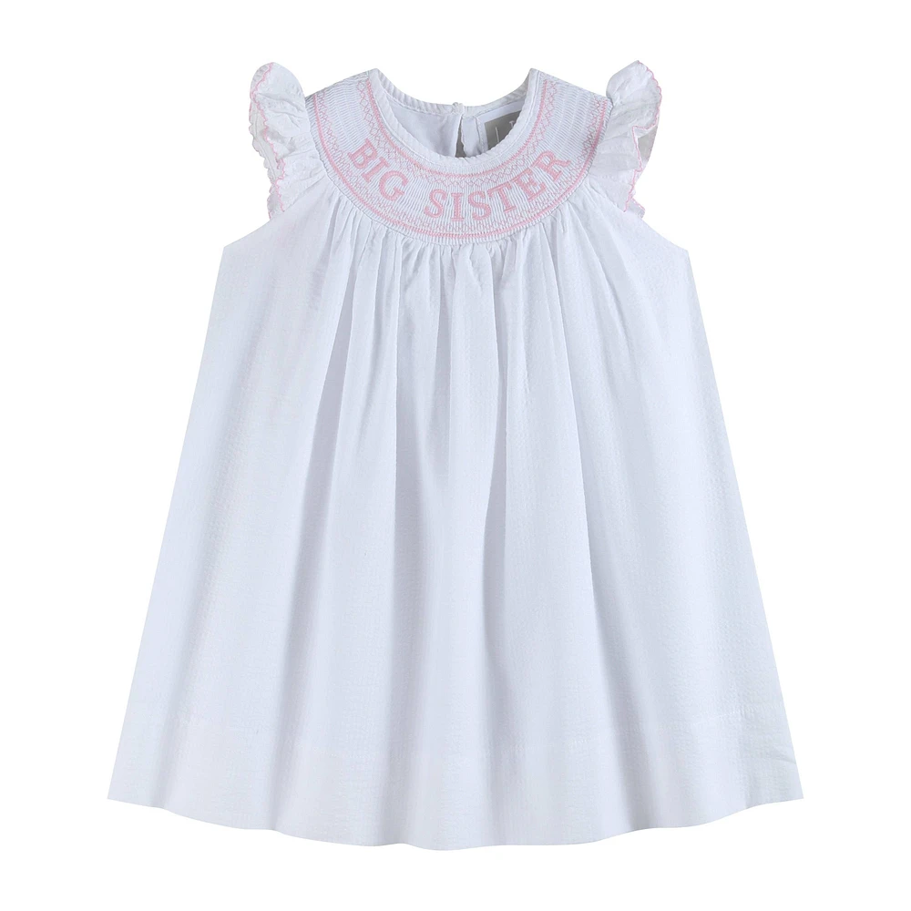 White Big Sister Smocked Bishop Girls