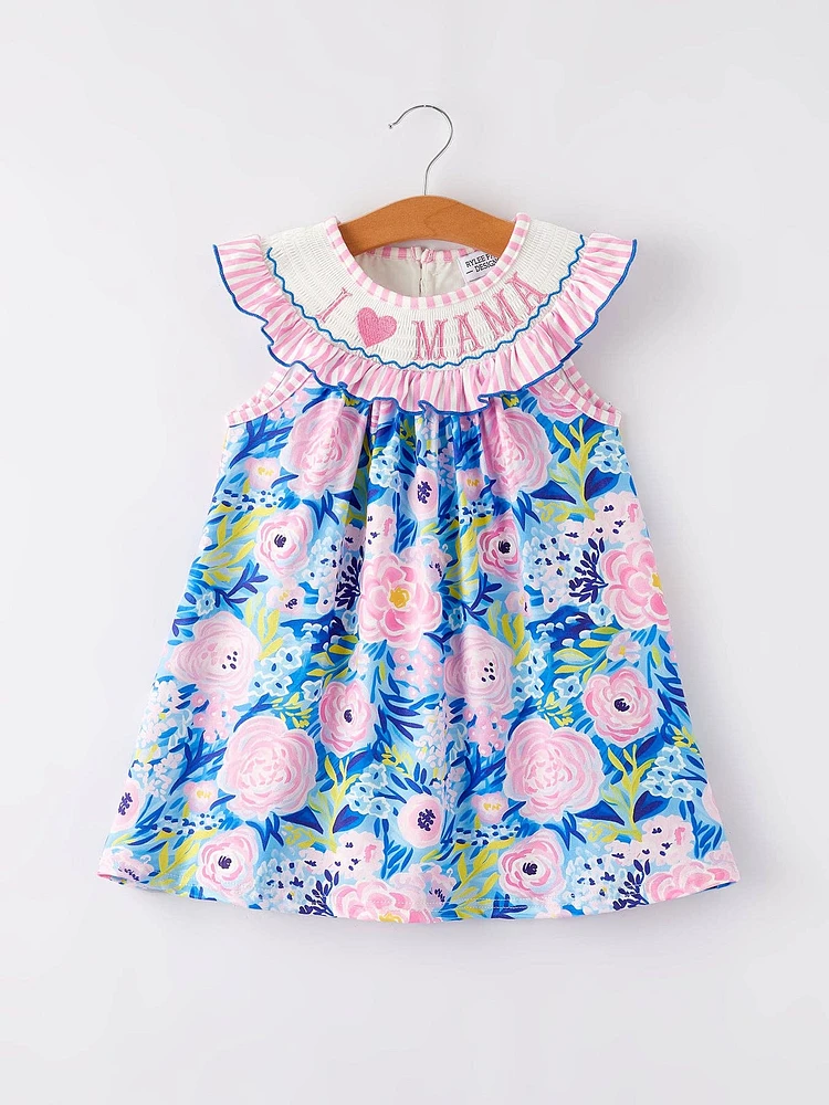 “I Love MAMA”Embroidery Smocking Baby Girls Dress