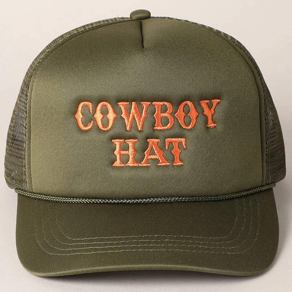 Green Cowboy Embroidery Trucker Hat