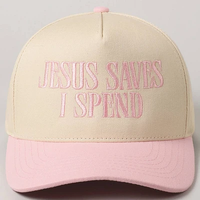 Jesus Saves I Spend Trucker Hat/ Light Pink