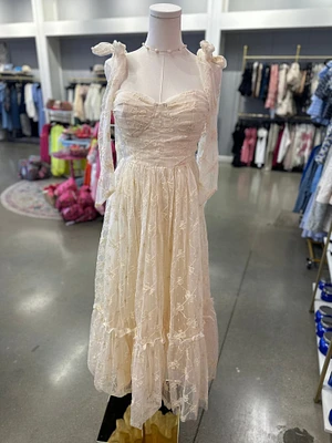 Cream Tiered Midi Dress