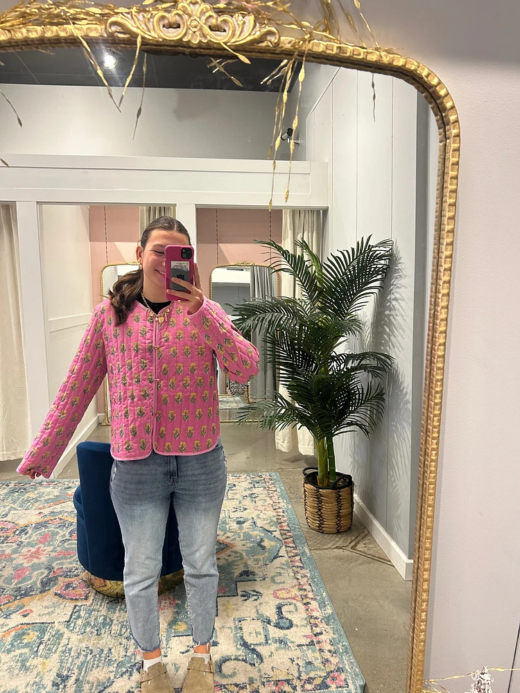 Pink Floral Quilted Jacket