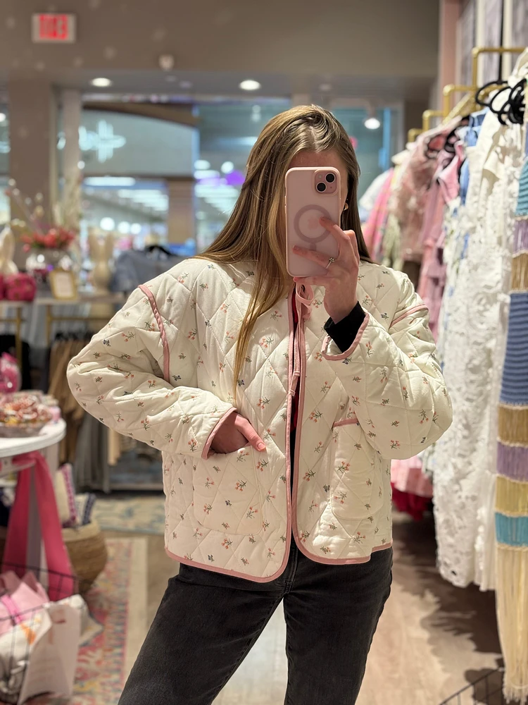 Cream Floral Quilted Jacket