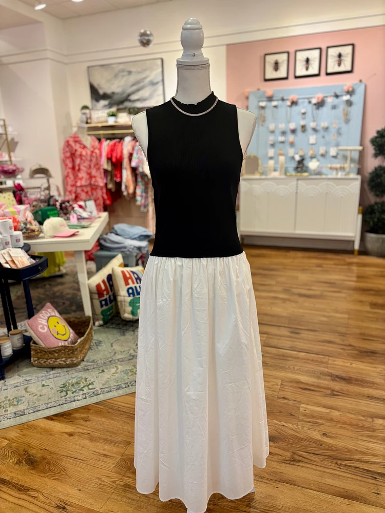 Black Sweater Poplin Midi Dress