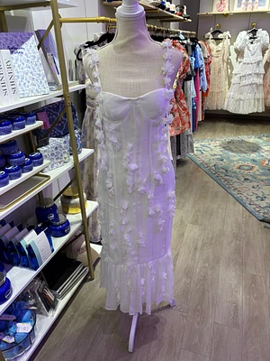 White Floral Detail Midi Dress