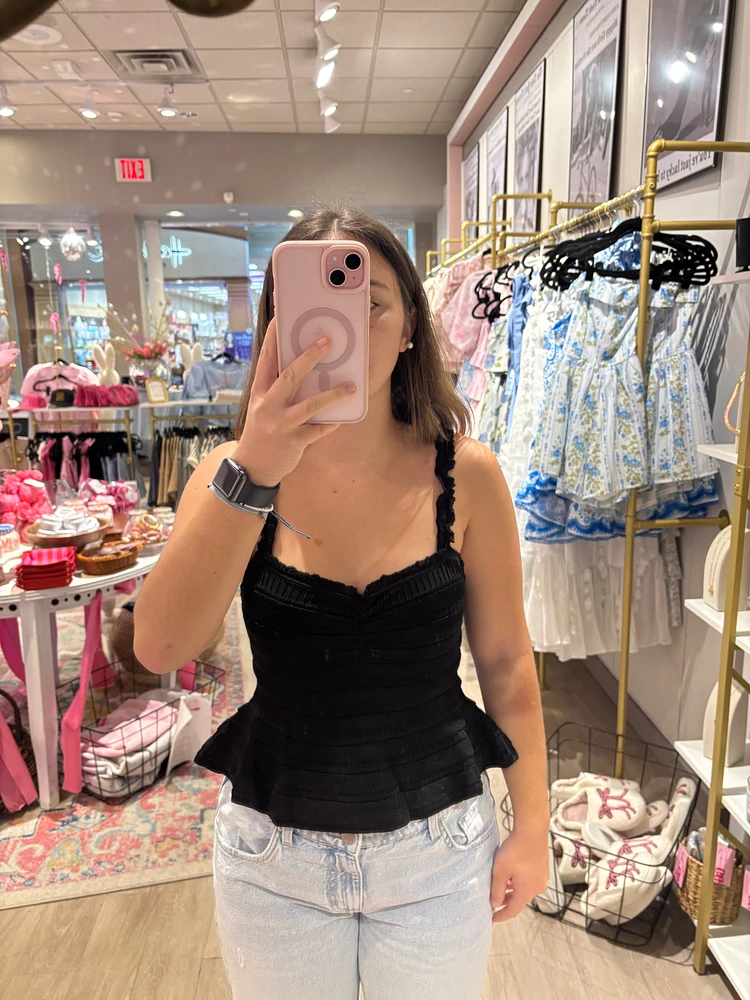 Black Knit Ruffle Tank Top
