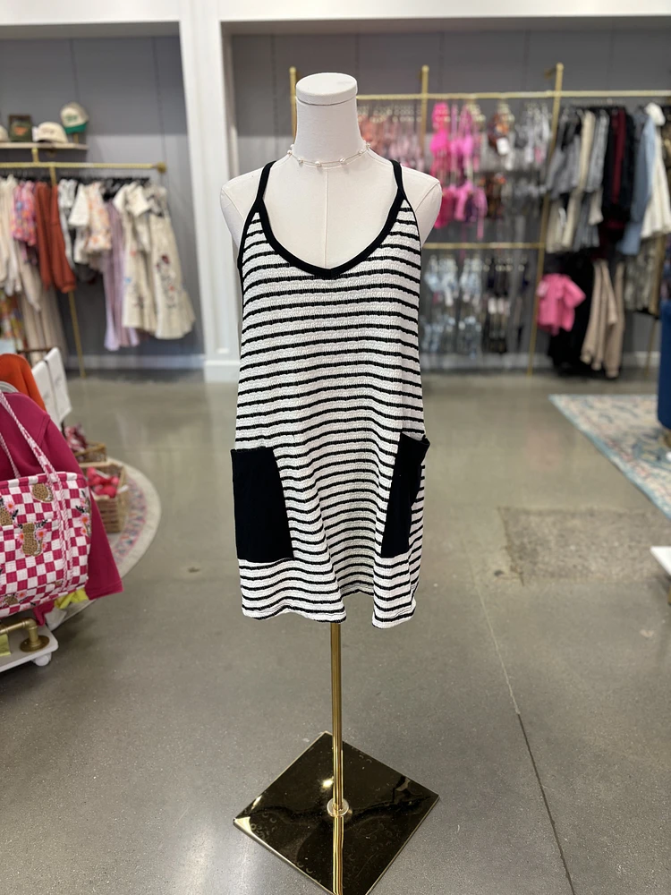 Black Stripe Mini Dress/Romper