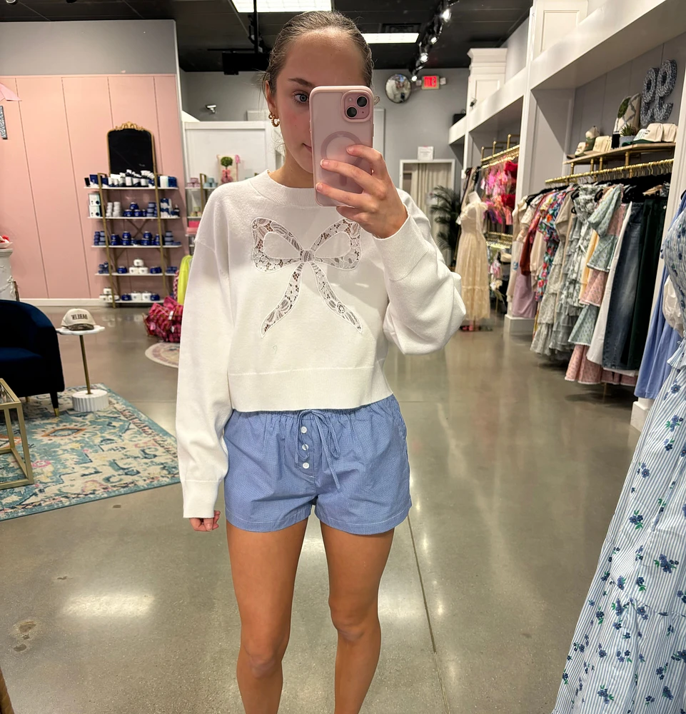 Lace Bow Cropped Sweater