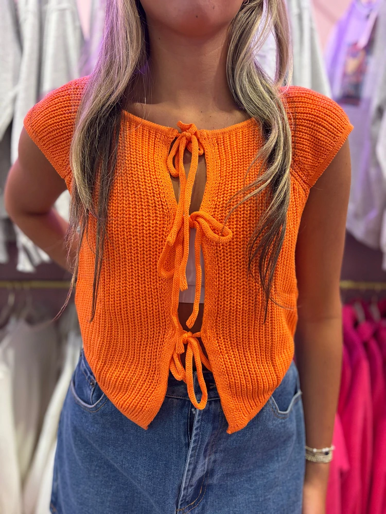 Orange Front Tie Sweater