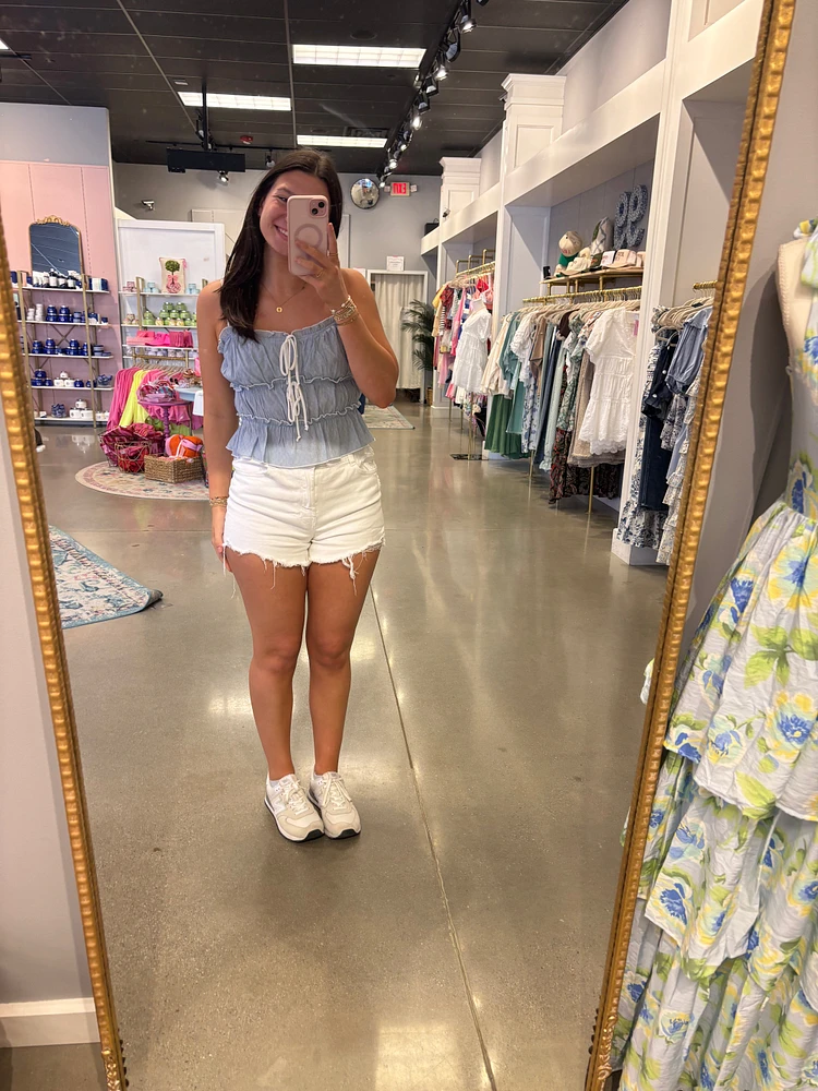 Blue Contrast Ruffle Top