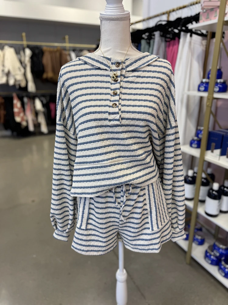 Blue Striped Button Top